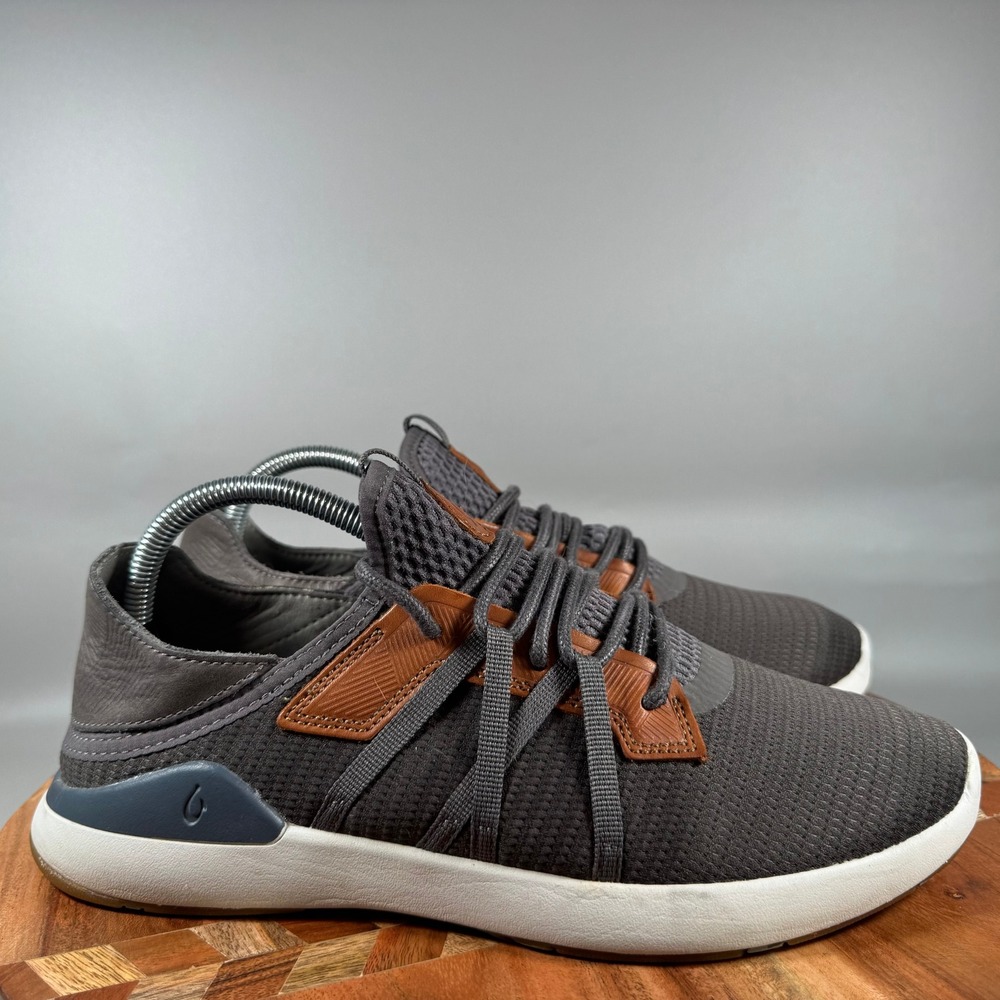 OluKai Mio Li Mens 9 Pavement Viola Grey Mesh Leather Sneakers 10440-PVVI